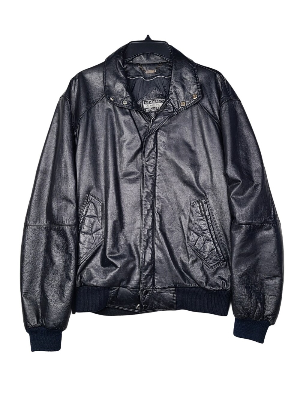 Vintage 80s Members Only Motorcycle Black Genuine Leather Bomber Jacket Sz 42